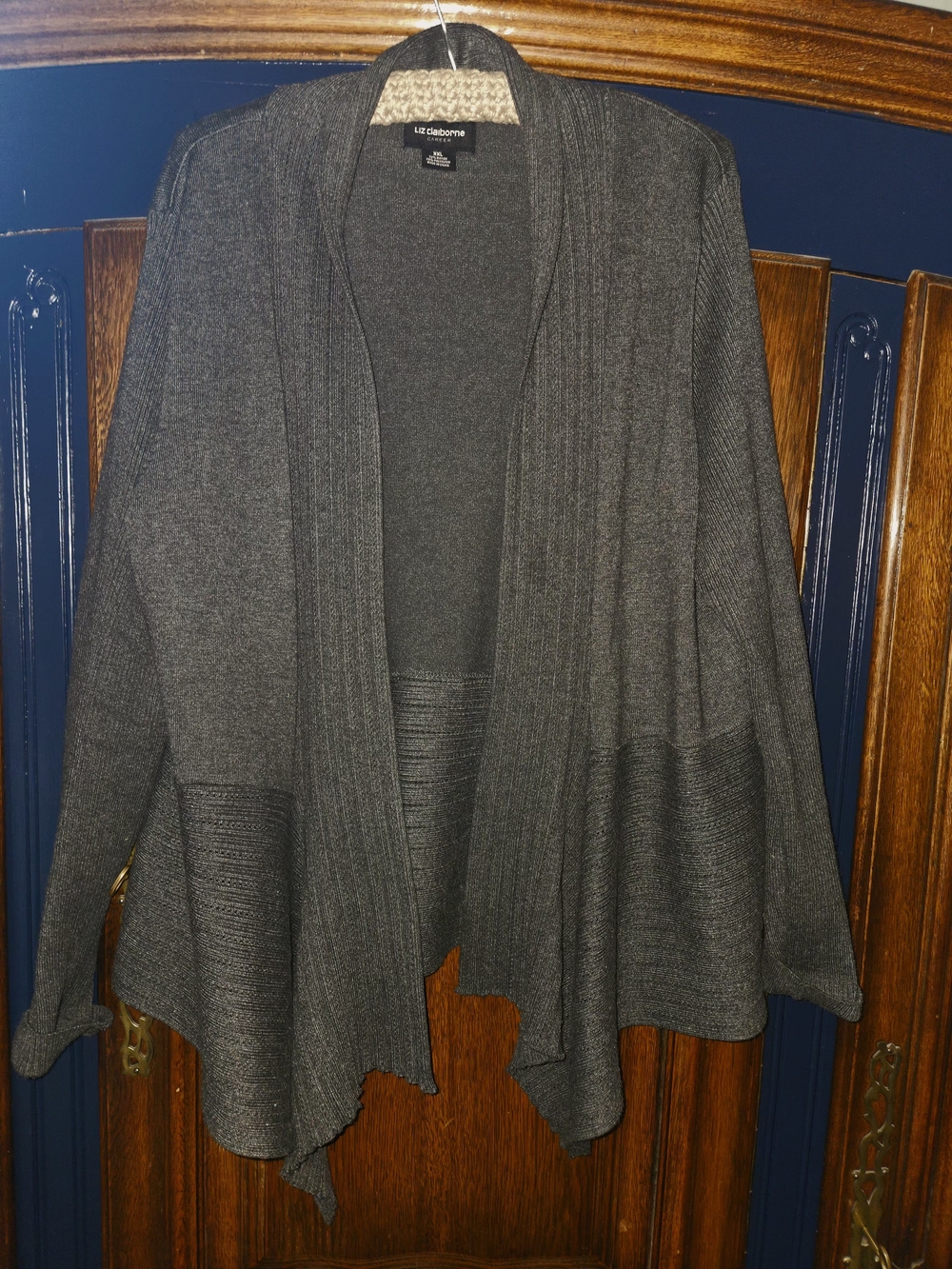 Liz Claiborne Charcoal Open-Front Cascade Cardigan